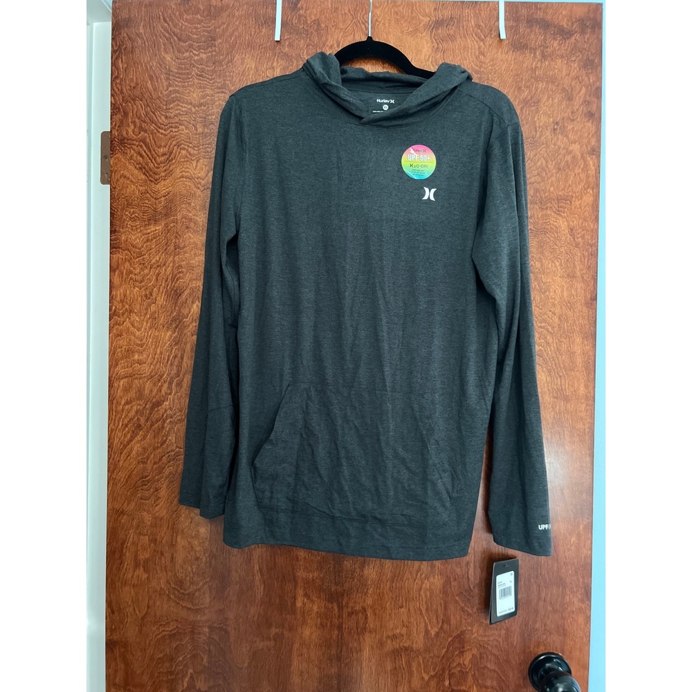 NEW Hurley Sun Hoodie Boys XL Black Heather H2O-DRI UPF 50+ Long Sleeve Shirt